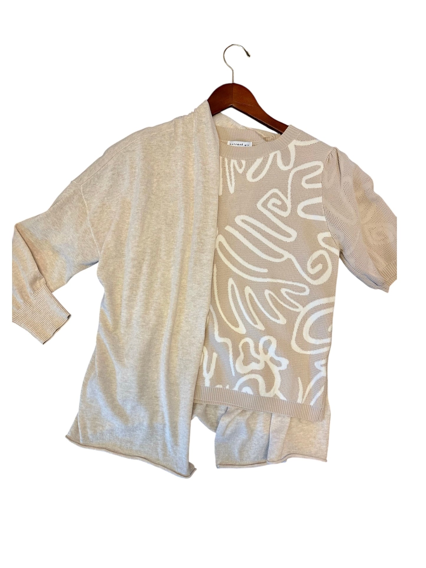 Round Neck Half Sleeve Sweater Top in oatmeal by Current Air