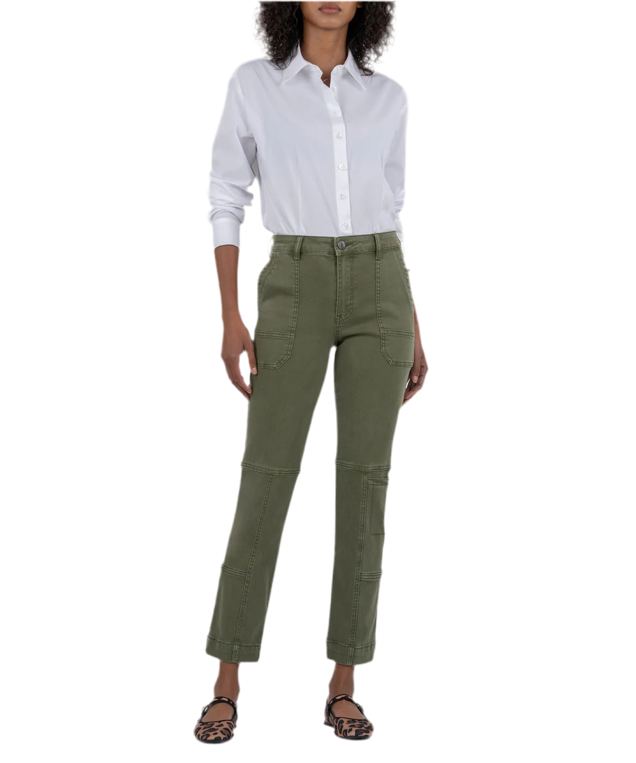 Elizabeth High Rise Crop Straight Leg Pant in olive by KUT Denim