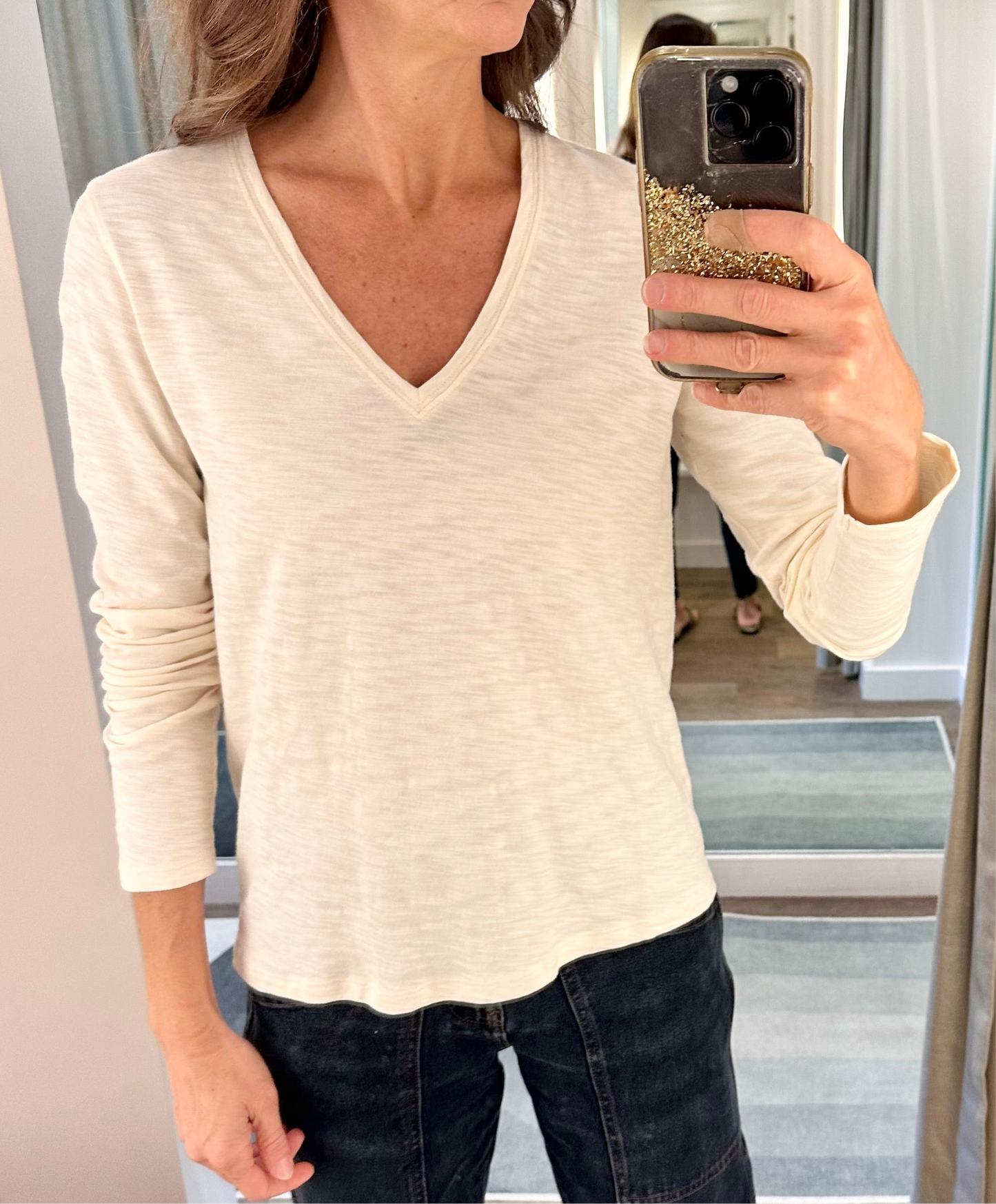 Long Sleeve V-Neck Tee in talc by Lilla P