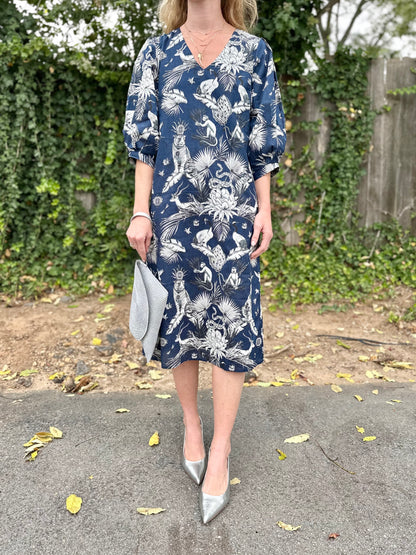 Casey Midi Dress in royal tiger navy by Fitzroy & Willa