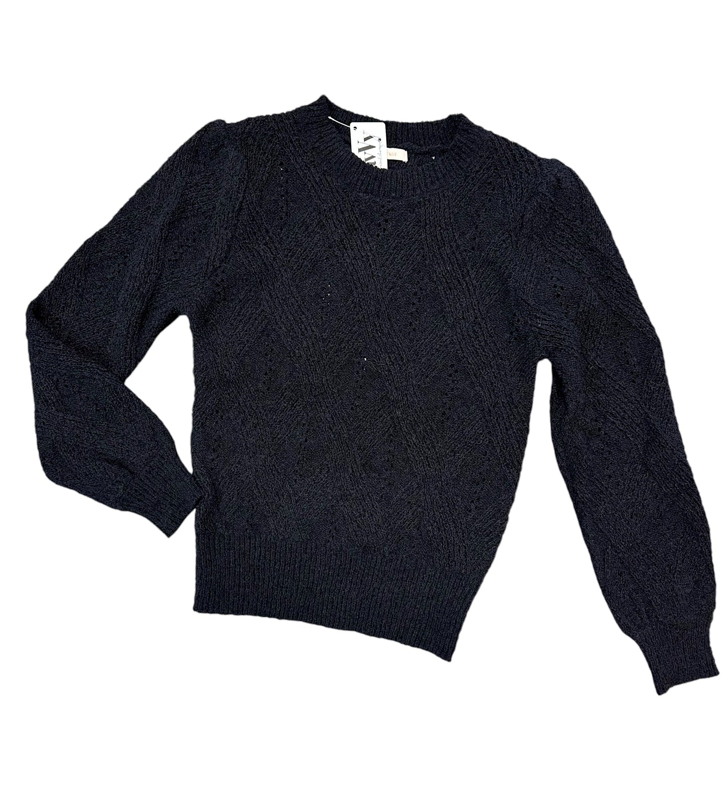 Crew Neck Cable Knit Sweater in black by Skies are Blue