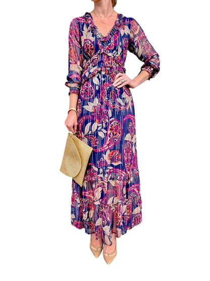 Mallory Maxi L/S Dress in Navy/Pink by La Plage