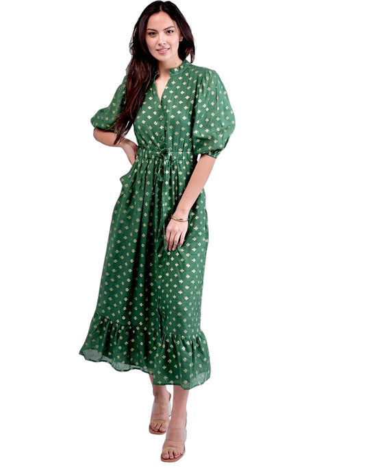 Lily Midi Dress in Green & Gold Lurex by Beau & Ro