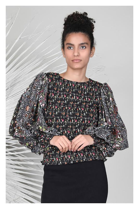 Gerardine Printed Top in black multi by Conditions Apply