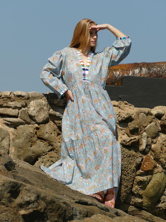 Lucy Printed Dress in powder blue by Bindu