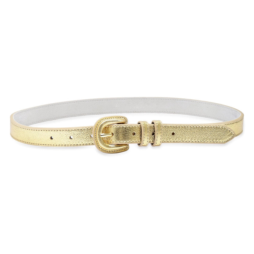 Santa Monica Leather Belt in metallic gold by Laurel & Gold