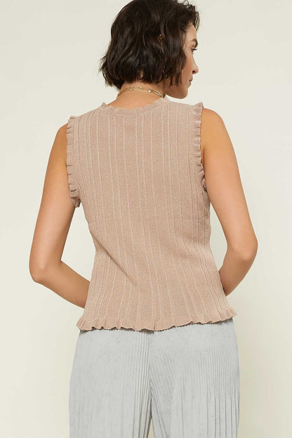 Sweater Top with Ruffle Rib in taupe by Current Air