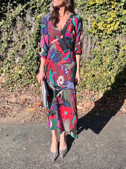 Jane Printed Maxi Dress in red multi by Aldo Martins