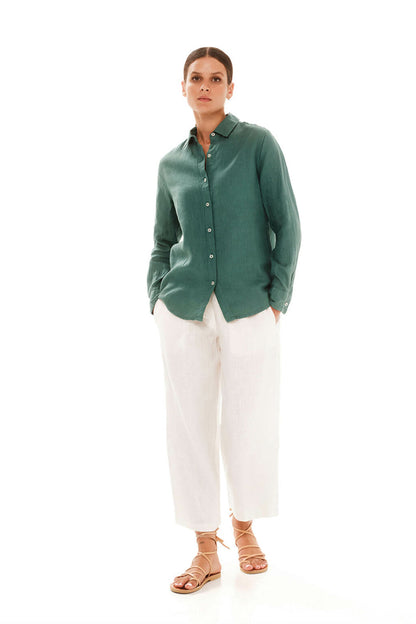 Linen Wide Leg Pants in ecru by Haris Cotton