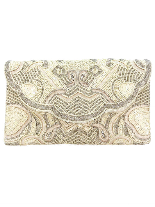 Geometric Beaded Clutch in beige