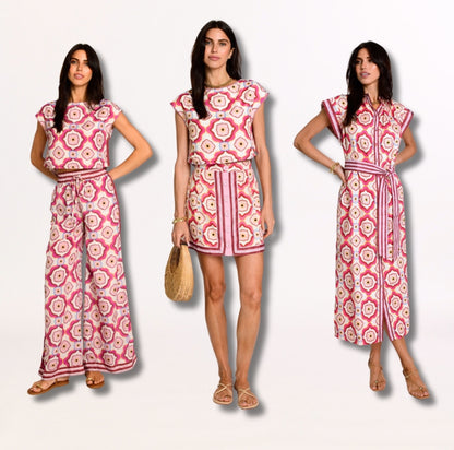 Kate Printed Dress in trellis pink by Elizabeth James