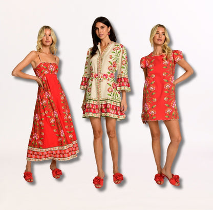 Louisa Printed Dress in indian flower poppy by Elizabeth James