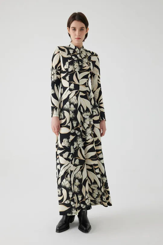 Abra Printed Maxi Dress in black/white by Exquise