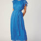 Flutter Short Sleeve Crinkle Dress in azure blue by Current Air