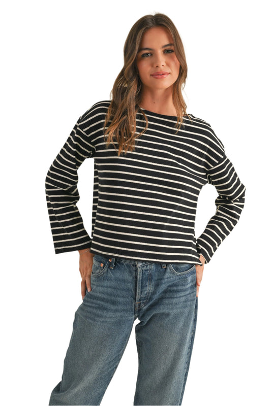 Striped Long Sleeve Top in black/white by Miou Muse