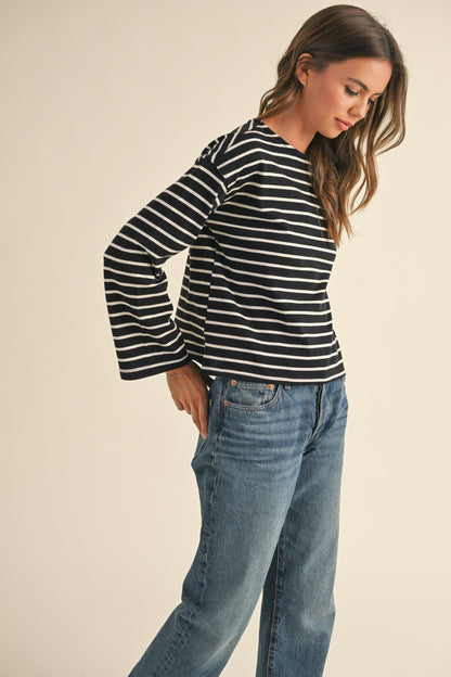 Striped Long Sleeve Top in black/white by Miou Muse