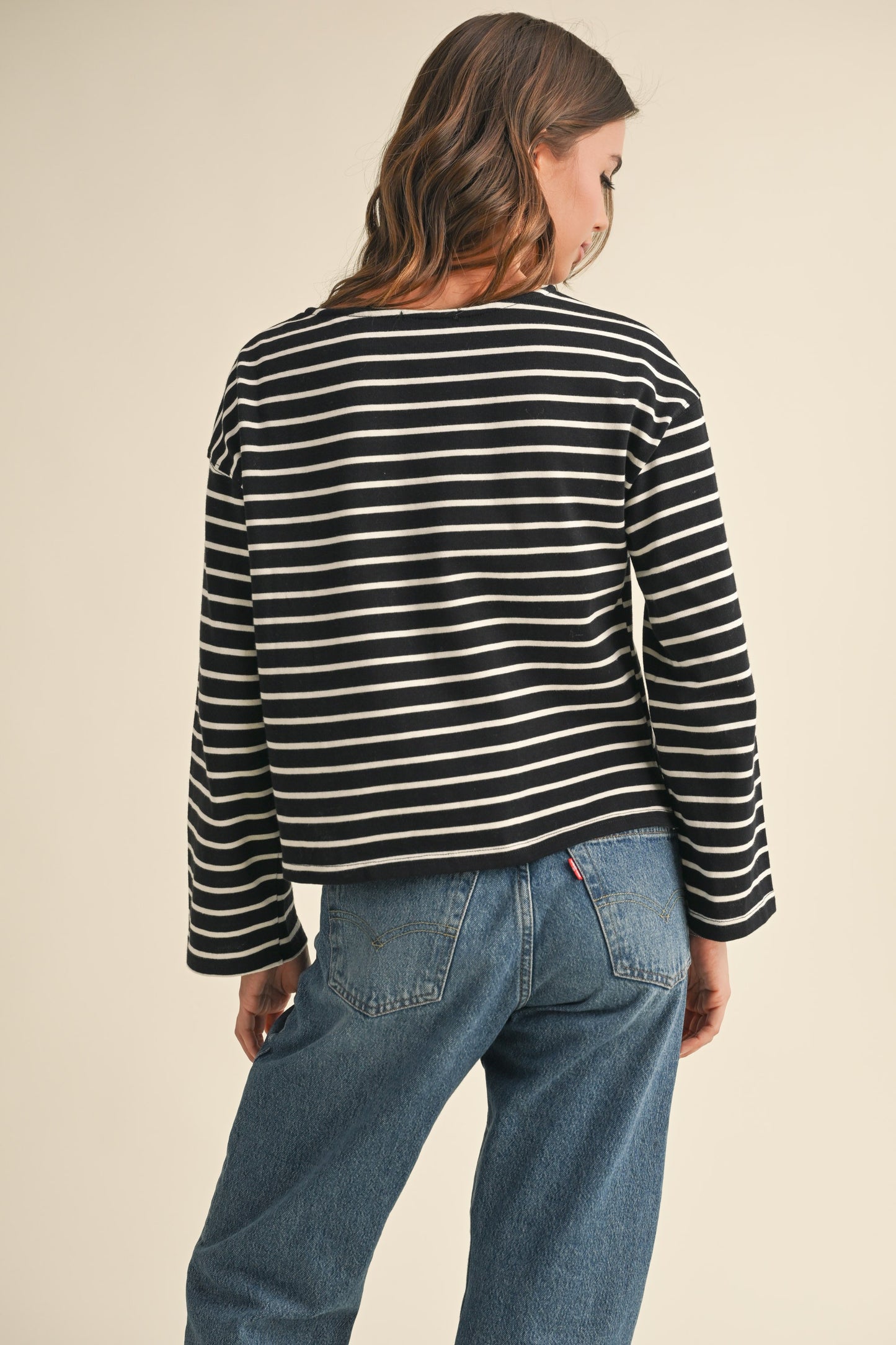 Striped Long Sleeve Top in black/white by Miou Muse