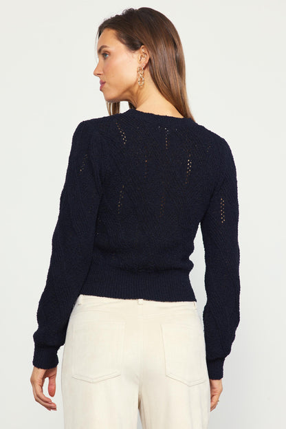 Crew Neck Cable Knit Sweater in black by Skies are Blue