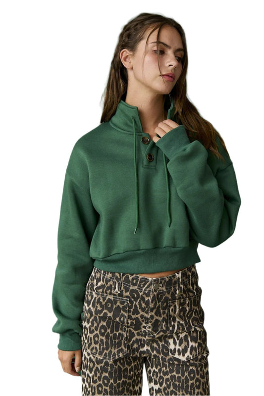 Sofia Loose Fit Crop Length Sweatshirt in hunter green by Papermoon