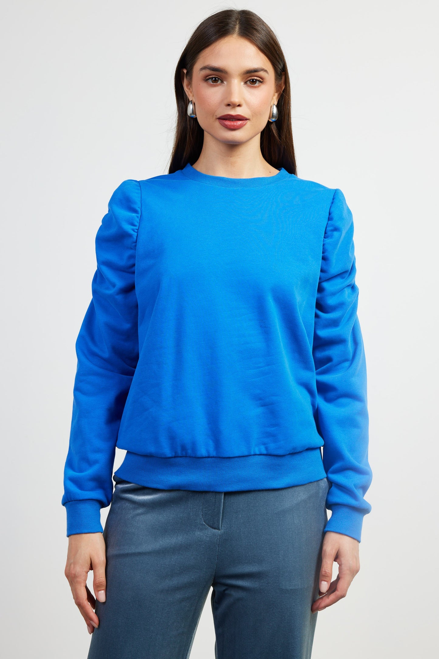 Rouched Sleeve Knit Top in cobalt by Skies are Blue