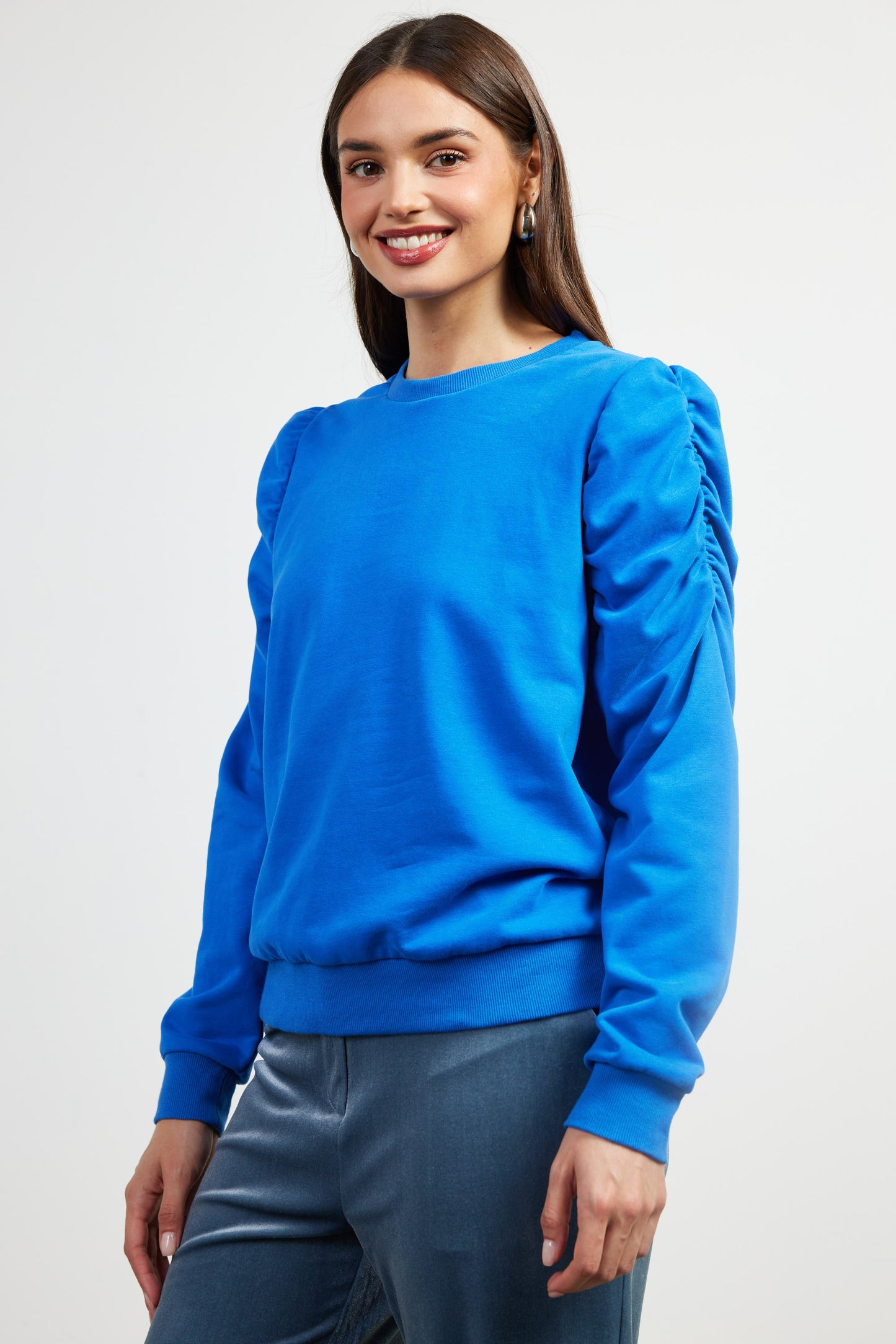 Rouched Sleeve Knit Top in cobalt by Skies are Blue