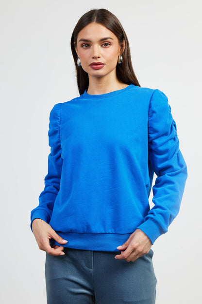 Rouched Sleeve Knit Top in cobalt by Skies are Blue