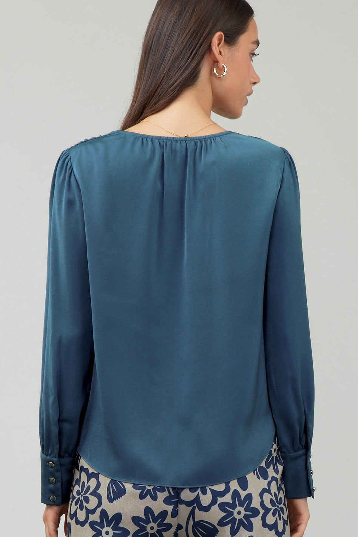 V-Neck Surplus Button Down Blouse in dark steel blue by Current Air