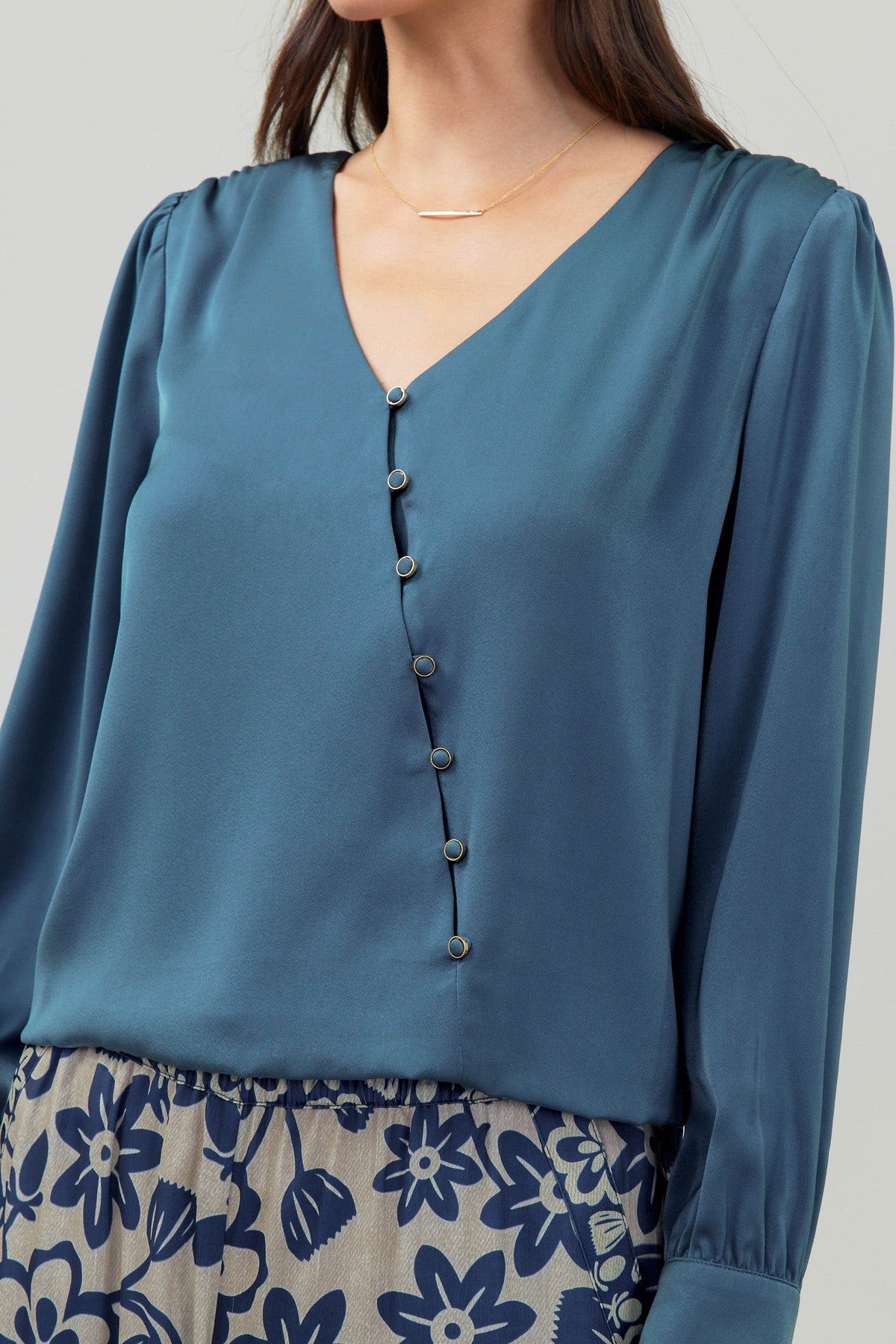 V-Neck Surplus Button Down Blouse in dark steel blue by Current Air