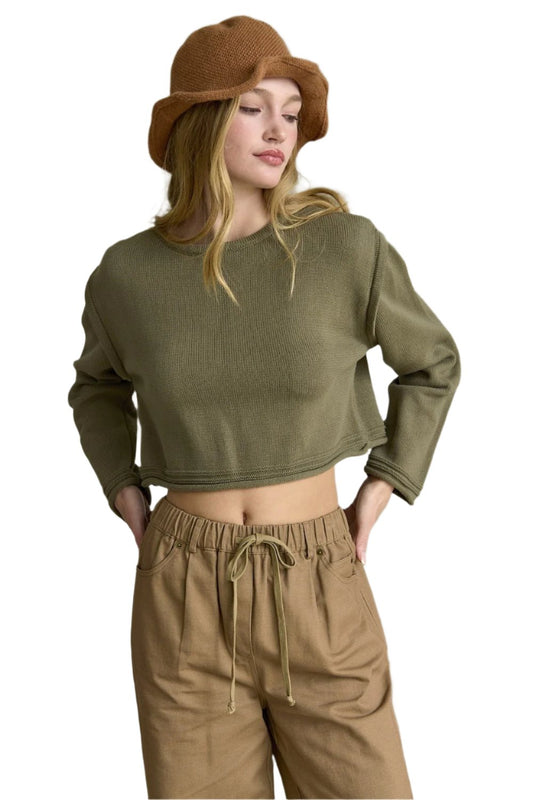 Zoe Loose Fit Cropped Top in olive by Papermoon