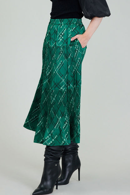 Pleated Printed Midi Skirt in teal green by Current Air