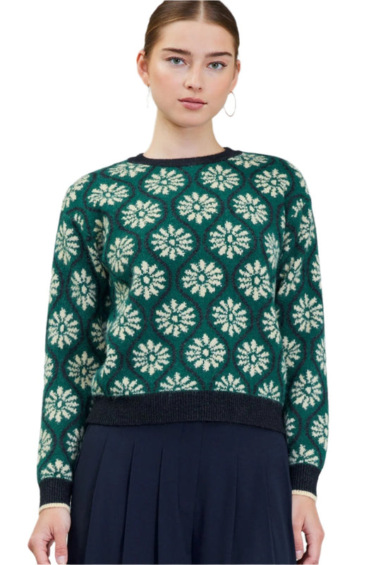 Long Sleeve Pullover Sweater in deep green by Current Air