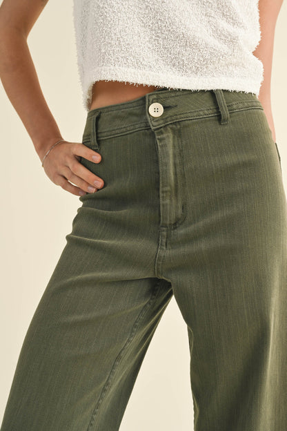 Wide Leg Jeans in faded olive by Miou Muse