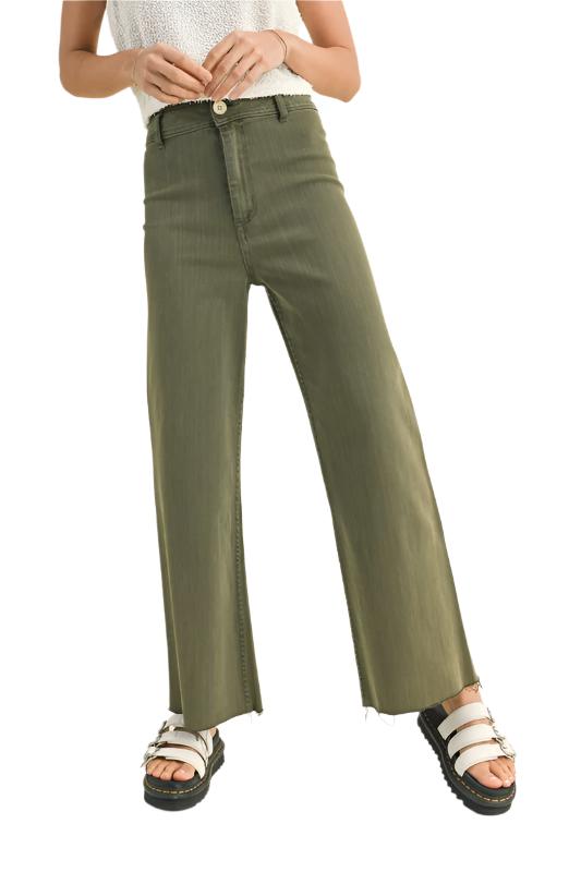 Wide Leg Jeans in faded olive by Miou Muse