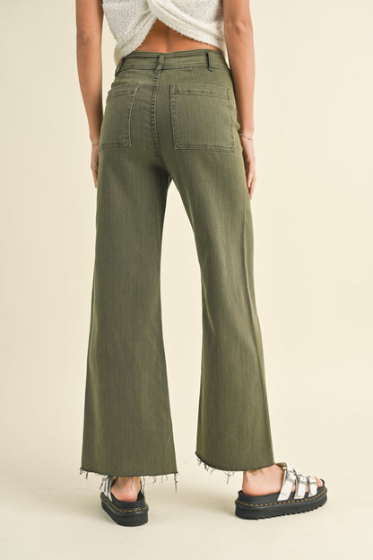 Wide Leg Jeans in faded olive by Miou Muse