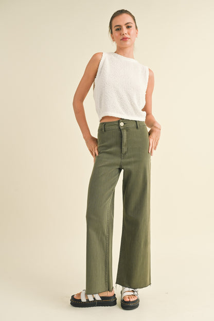 Wide Leg Jeans in faded olive by Miou Muse