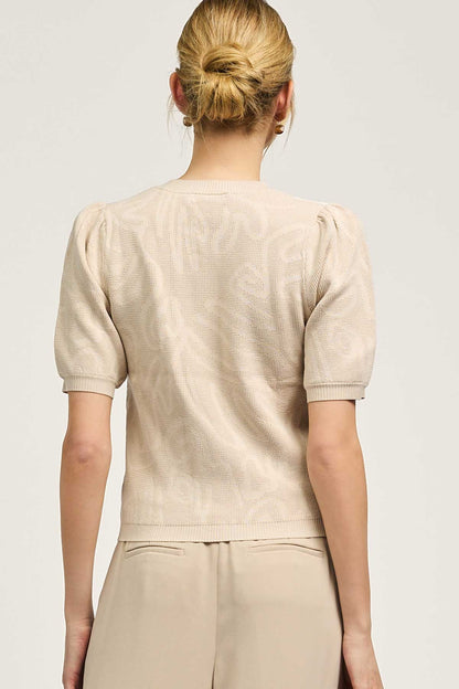 Round Neck Half Sleeve Sweater Top in oatmeal by Current Air