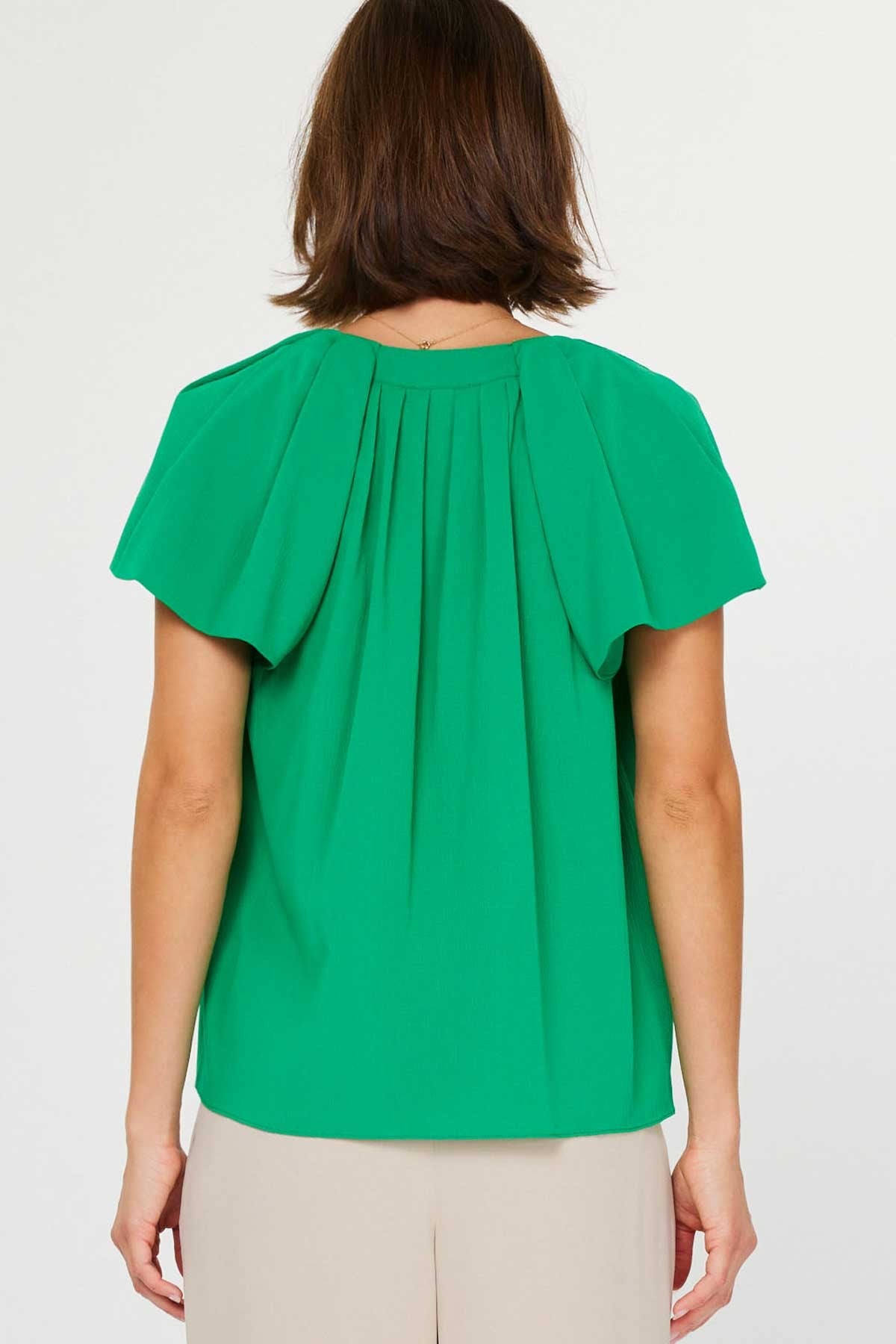 Short Sleeve Split Neck Blouse in jade green by Current Air