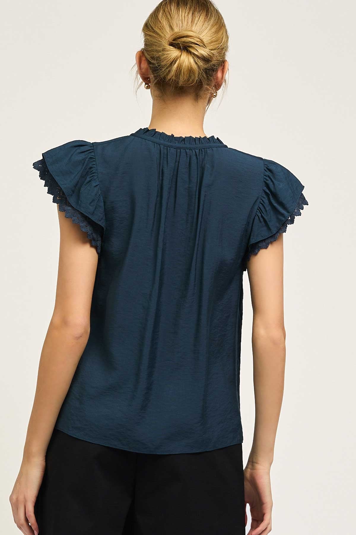 Crochet Detail S/S Blouse in Navy by Current Air