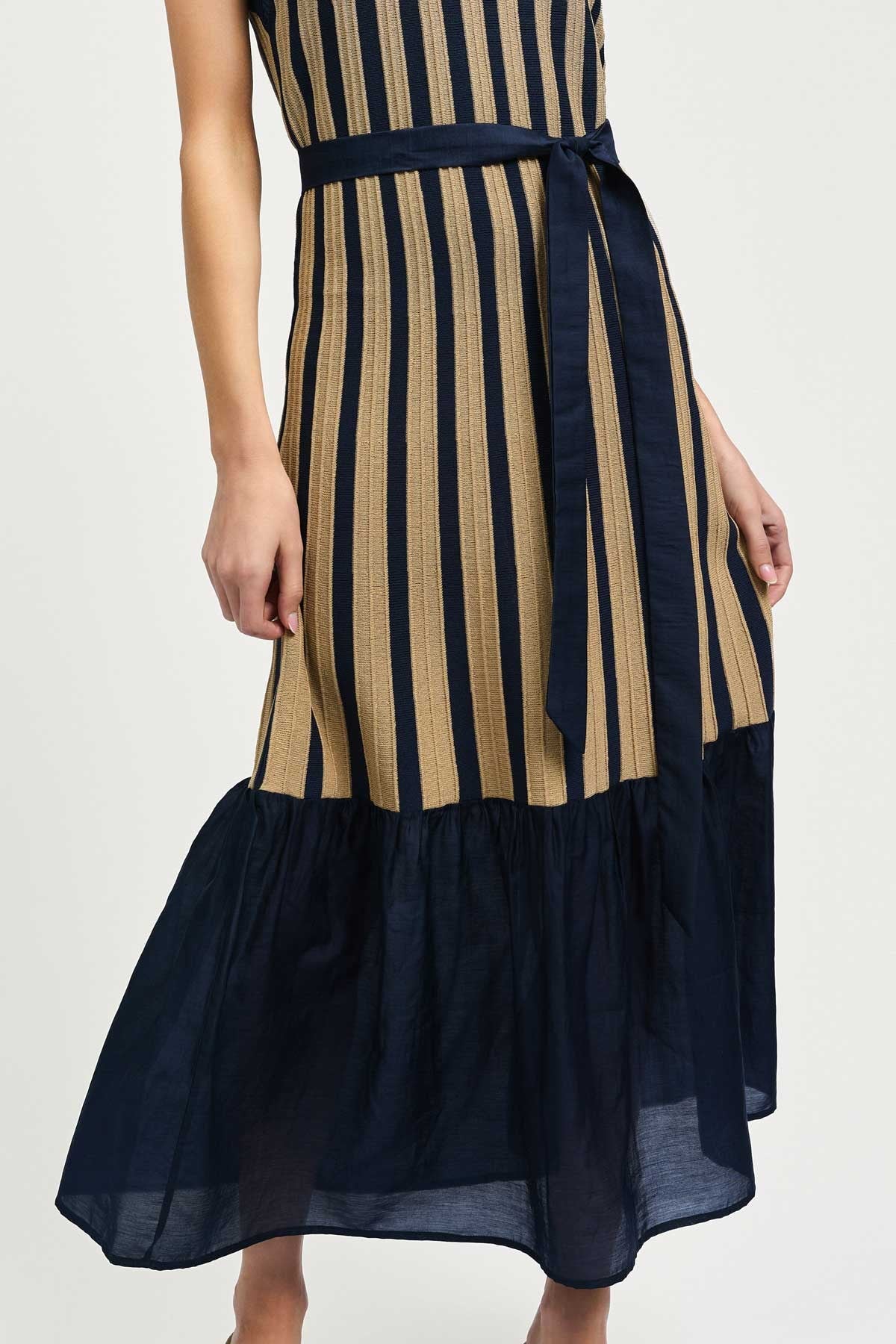 Sleeveless Squared Neck Sweater Dress with Contrast Skirt in navy by Current Air