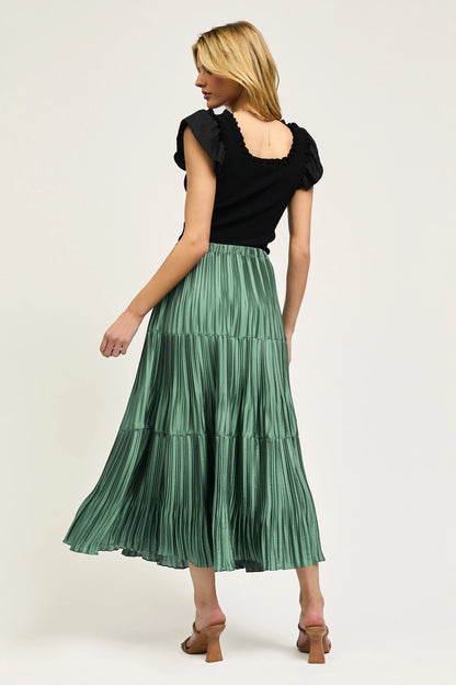 Pleated Midi Skirt in sage green by Current Air