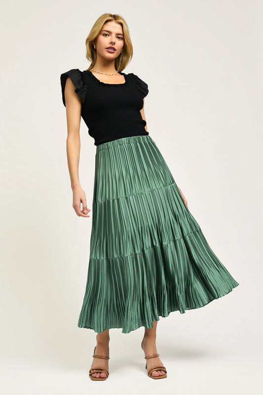 Pleated Midi Skirt in sage green by Current Air