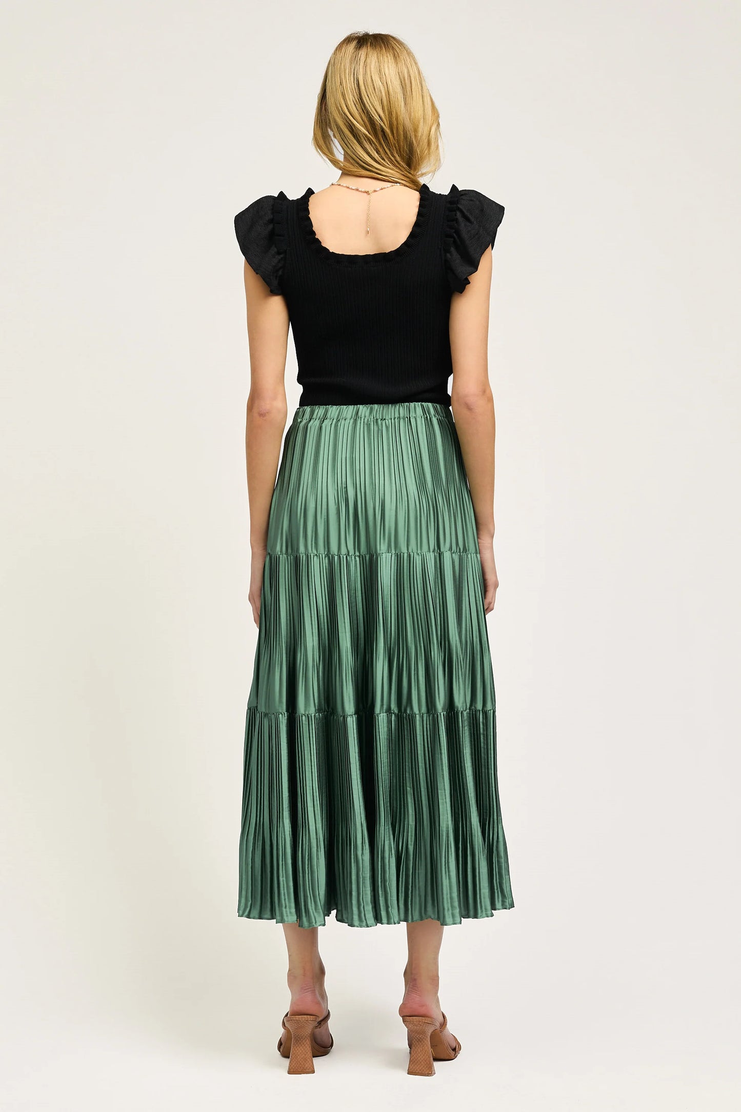 Pleated Midi Skirt in sage green by Current Air