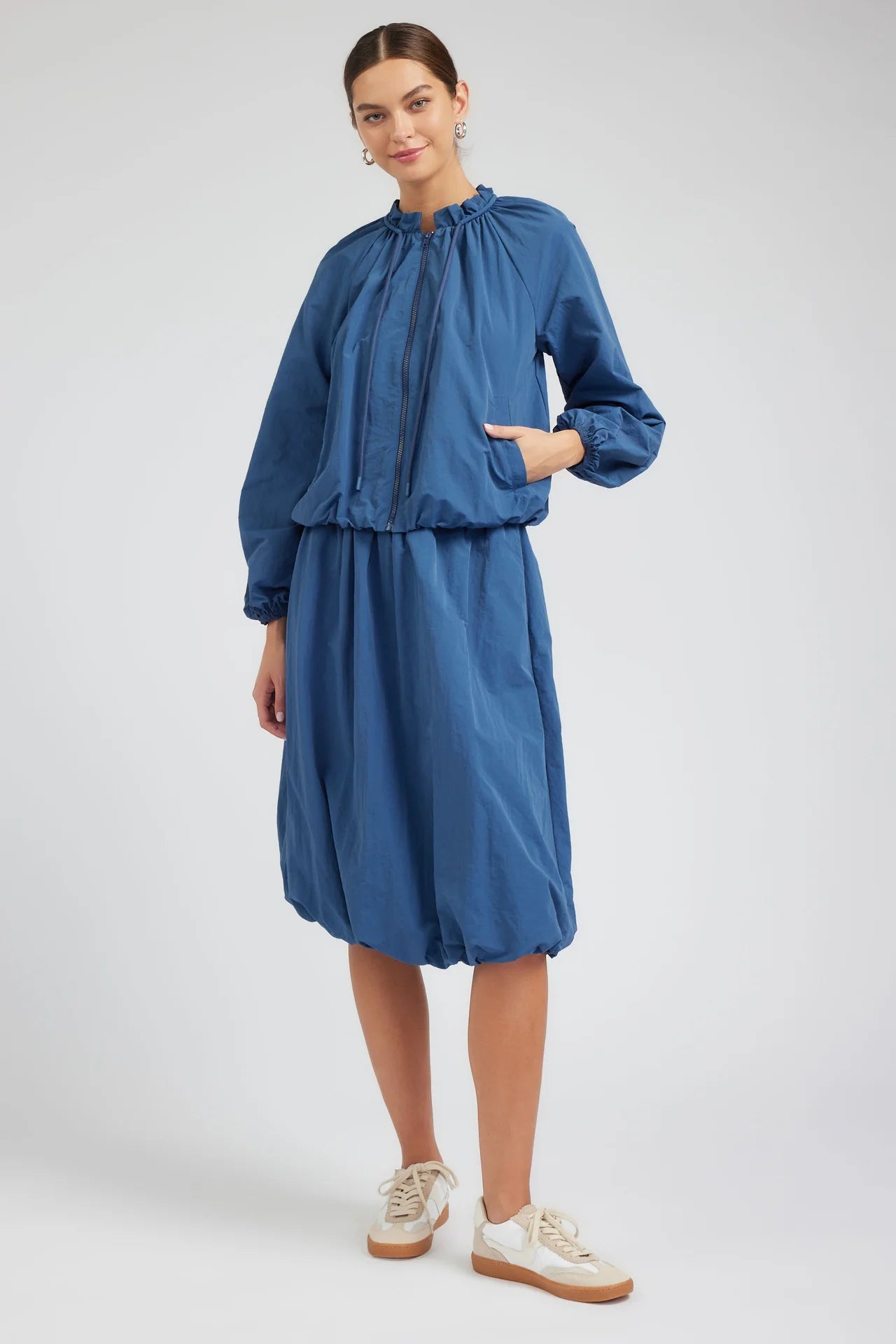 Bubble Hem Jacket in french blue by Current Air