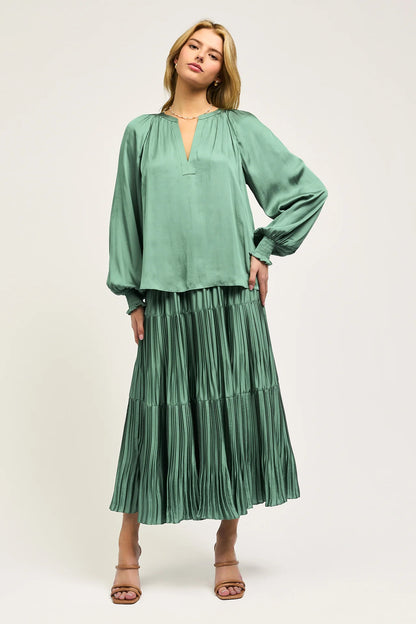 Smocked Cuff Blouse in sage green by Current Air