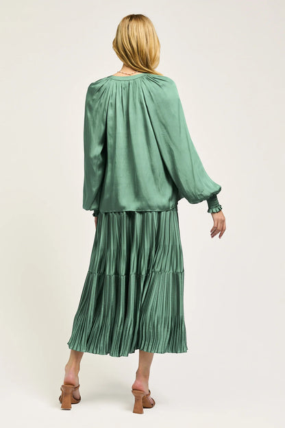 Smocked Cuff Blouse in sage green by Current Air