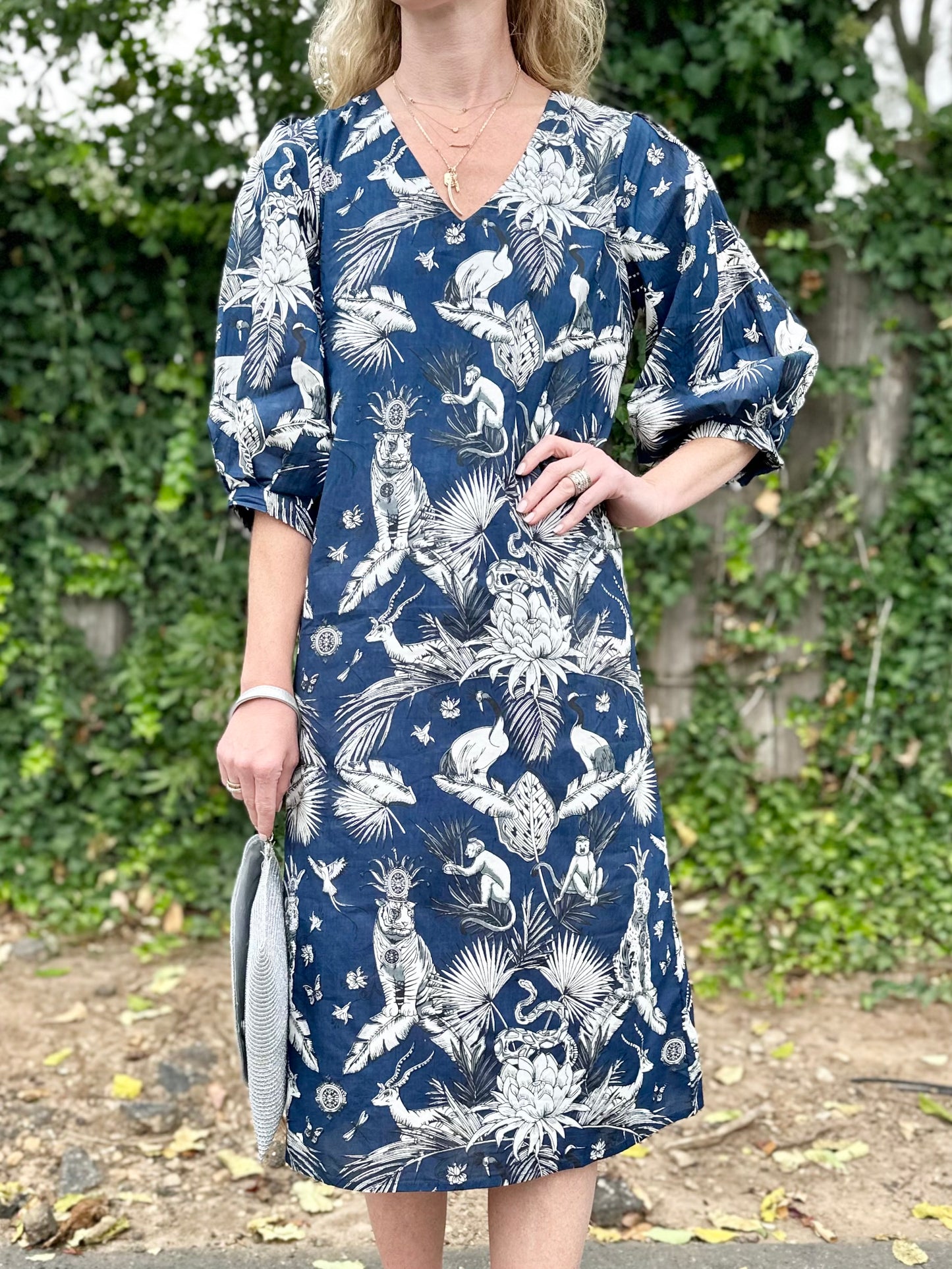 Casey Midi Dress in royal tiger navy by Fitzroy & Willa