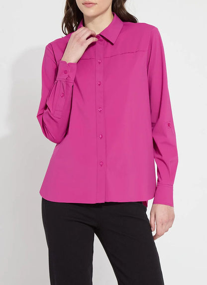 Roll Tab Button Down Russet in Fushsia by Lysse