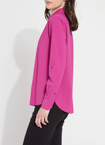 Roll Tab Button Down Russet in Fushsia by Lysse