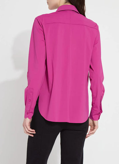 Roll Tab Button Down Russet in Fushsia by Lysse