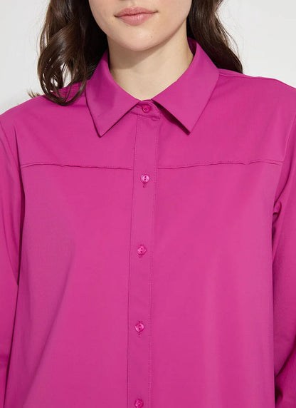 Roll Tab Button Down Russet in Fushsia by Lysse